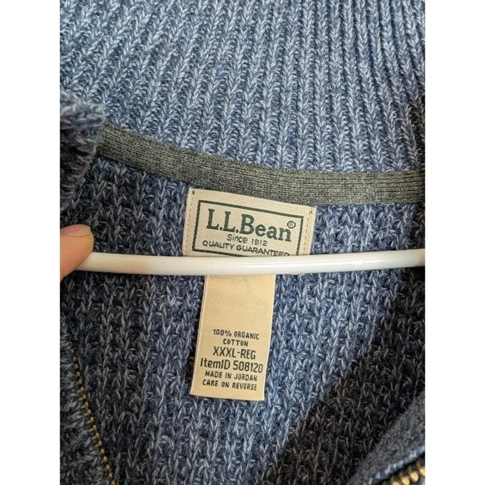 L.L. Bean Mens Blue Knit Sweater Long Sleeve 100% Cotton Pullover 1/4‎ Zip Heavy